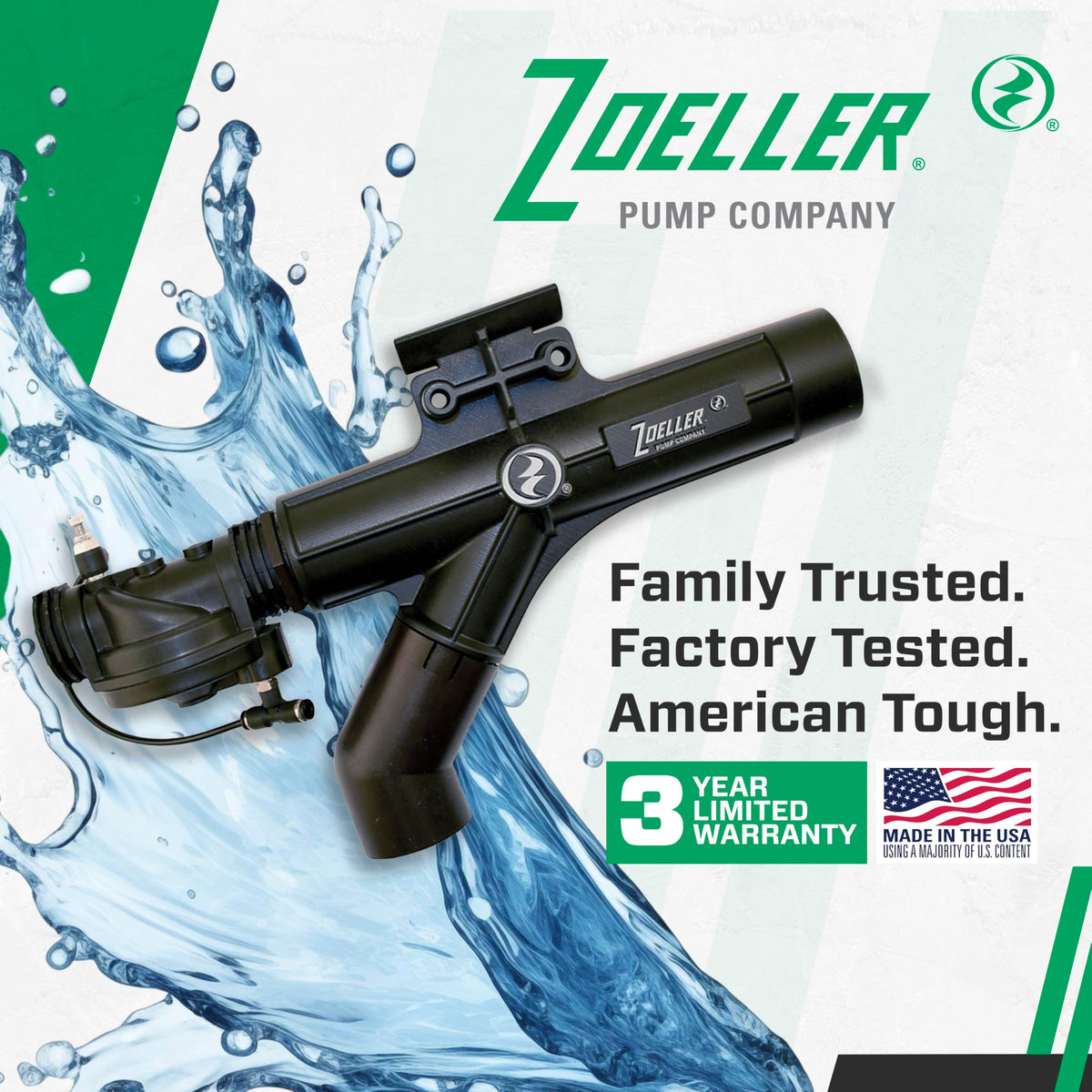 Zoeller 540 FLEX Water-Powered Backup Sump Pump System – No Battery or Electricity Required - Installs Horizontally or Vertically - Works During Sump Pump Failure - ¾″ Inlet / 1-½″ Discharge