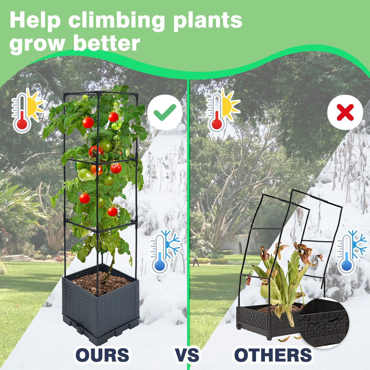 Sumloty 2 Pack Raised Garden Bed Planter Box with Trellis, 44" Self Watering Tomato Planter Box for Climbing Vegetable Flowers and Plants, Tomato Pot for Indoor Outdoor Patio Garden Planter Use