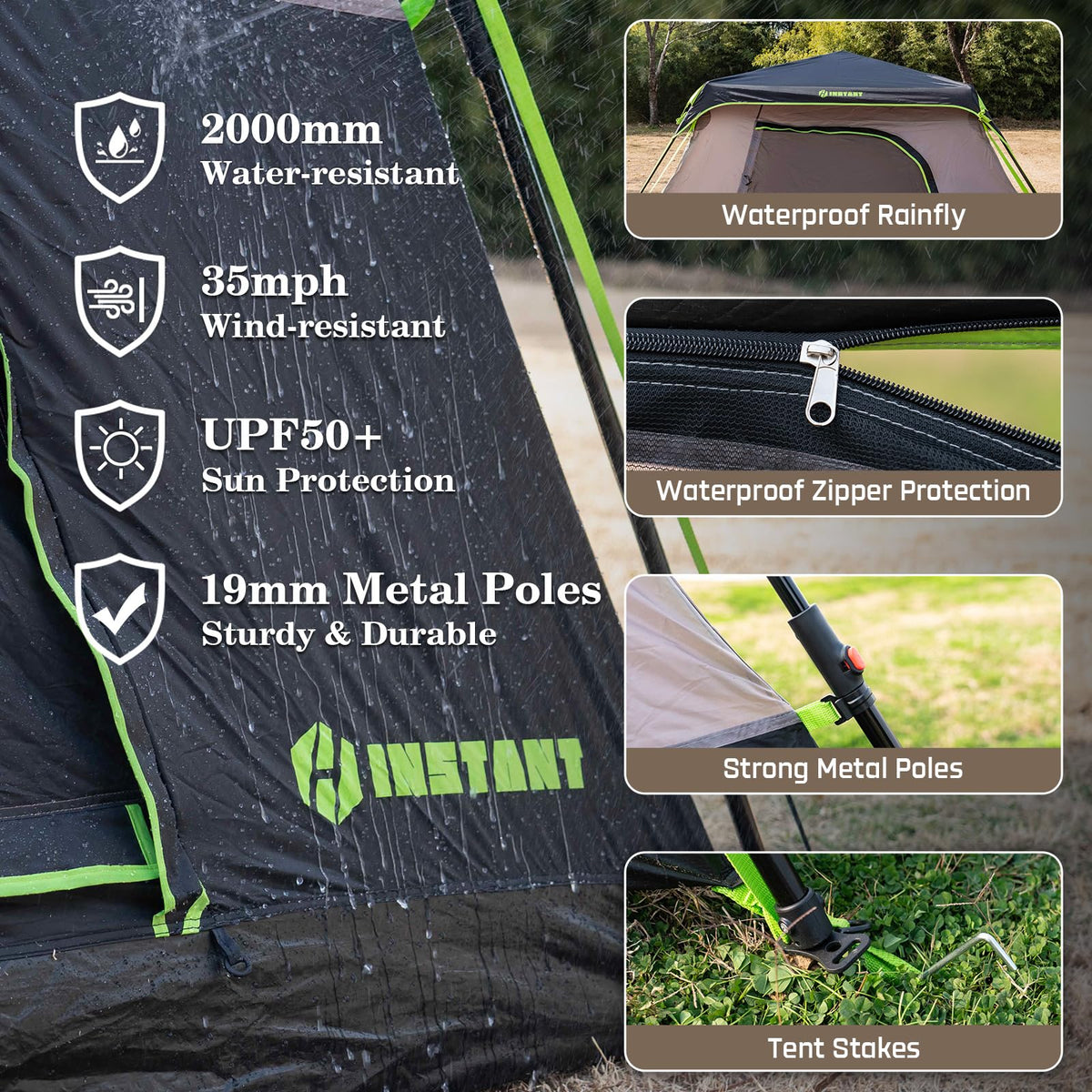 HINSTANT 4/6/8/10 Person Instant Tent, Waterproof Pop Up Tents for Camping with Rainfly, 60 Seconds Easy Setup, Automatic Cabin Tent for Family Camping with Expandable Carry Bag & Upgraded Ventilation