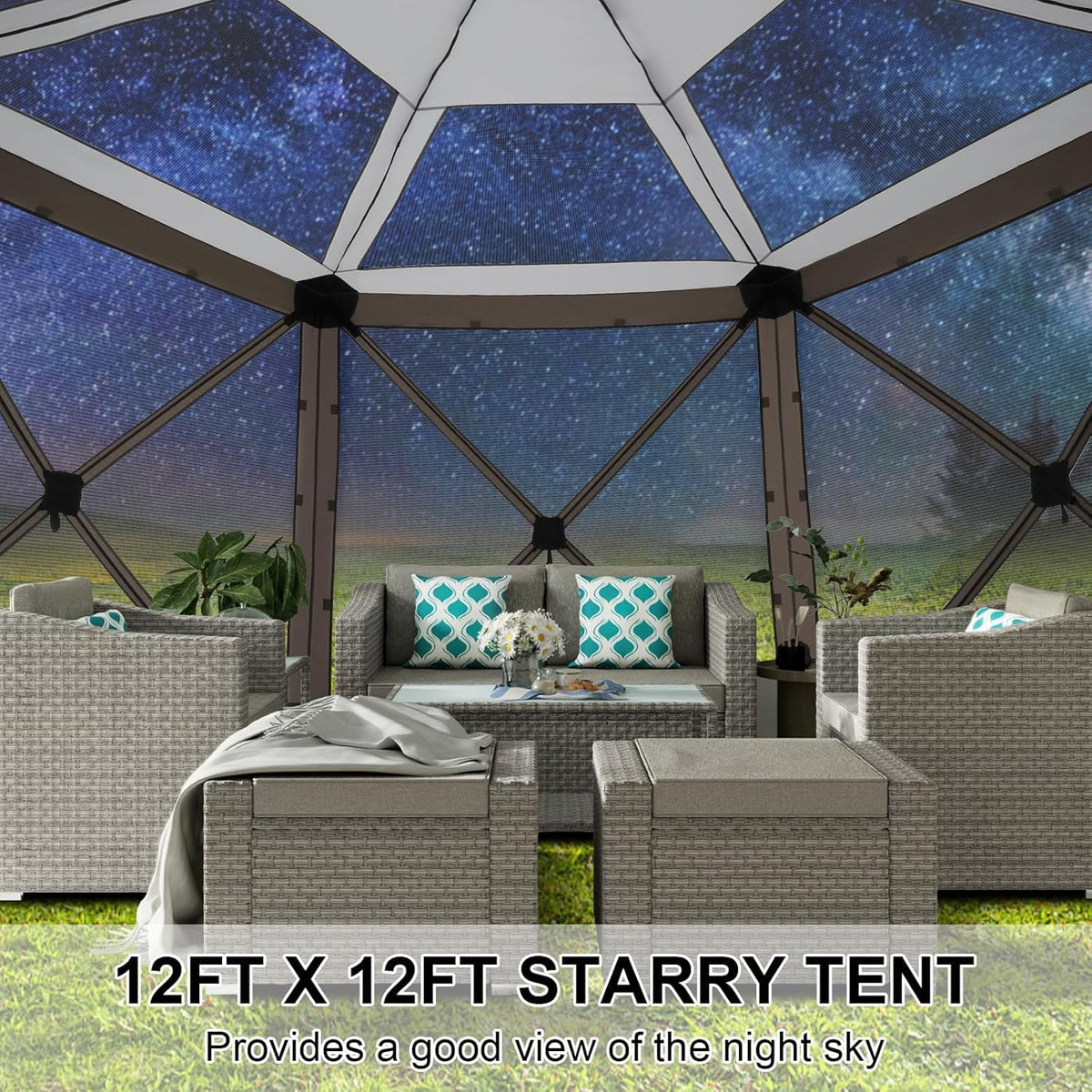 COBIZI 12x12FT Pop Up Gazebo Screen Tent Screen House for Camping, Screen Room with Mosquito Netting, Hub Tent Instant Screened Canopy with Carrying Bag and Ground Stakes, Brown