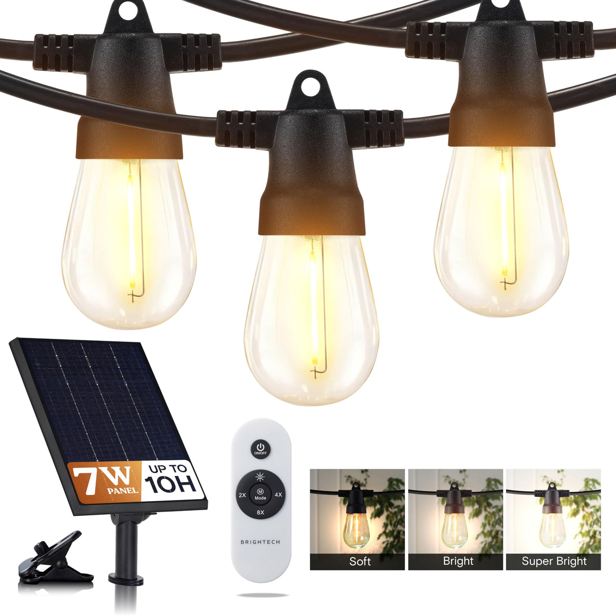 Brightech Bundle 104 (93+11) FT Ambience Pro Solar Powered Outdoor LED String Lights + Portobello Cordless LED Touch Table Lamp
