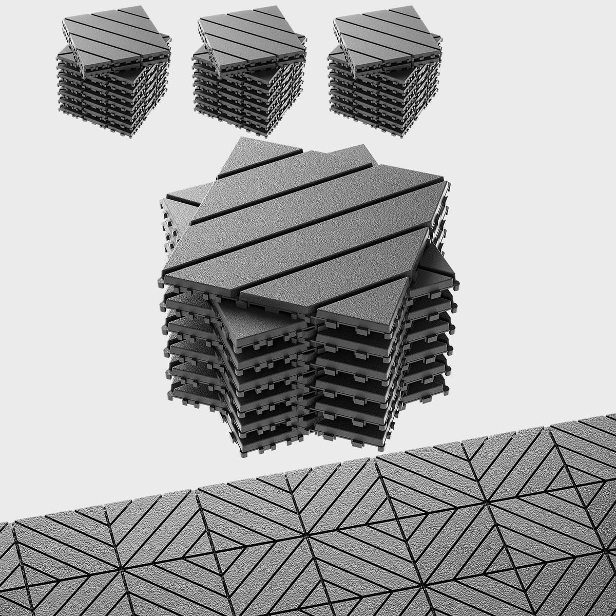 EchoDeck Interlocking Deck Tiles,44 Pack Patio Tiles Outdoor Interlocking All Weather,Patio Deck Tiles,12"x12",Diagonal,Sturdy Base,Highly Durable,Stylish,Non-Slip,Faster-Drying,Efficient,Dark Grey