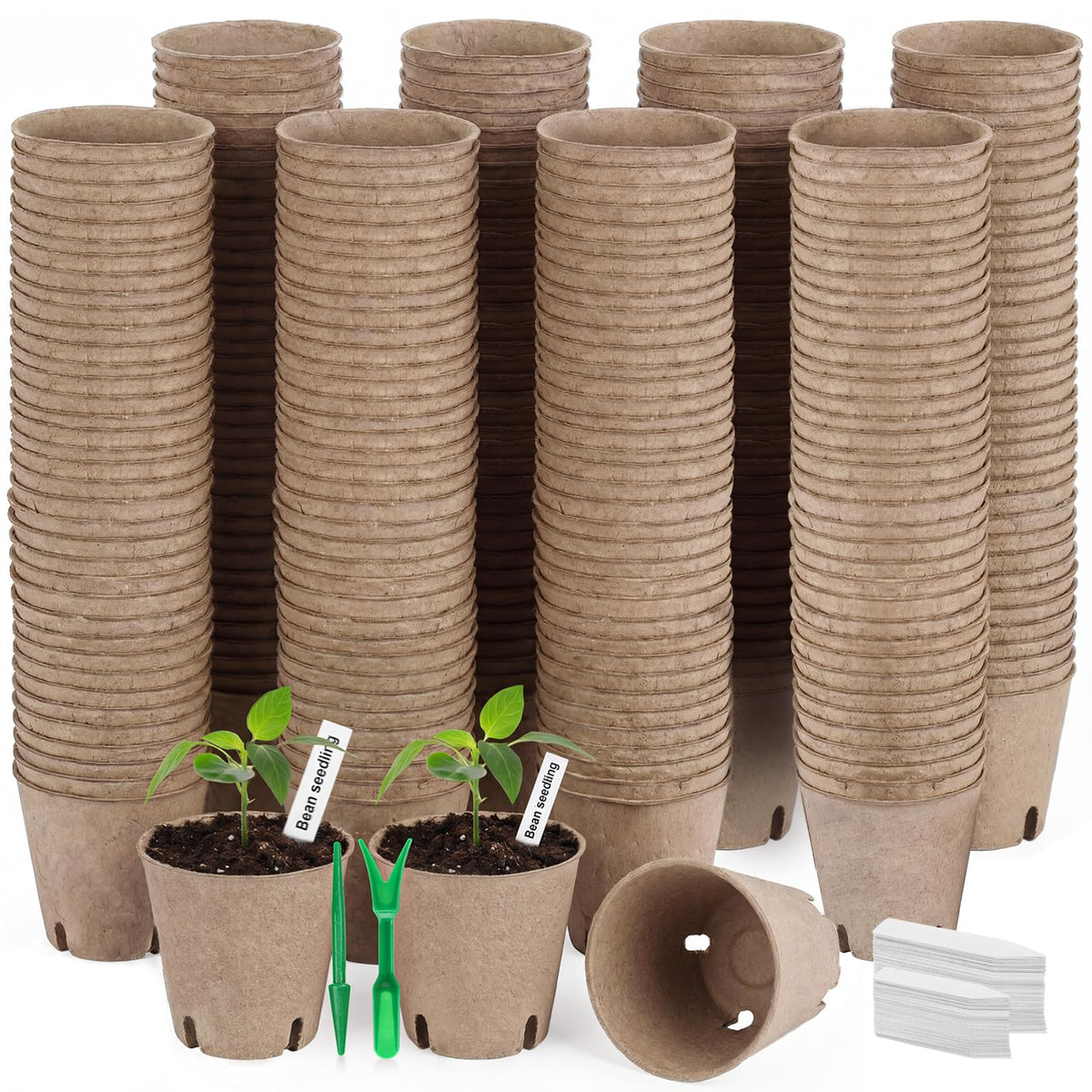 Ferrochef 240 Pcs 3.15 Inches Plant Seedling Starters Kit Peat Pots Round Plant Starter Pots with Drainage Holes Garden Germination Nursery Transplant Pot with 240 Labels and 2 Transplant Tool