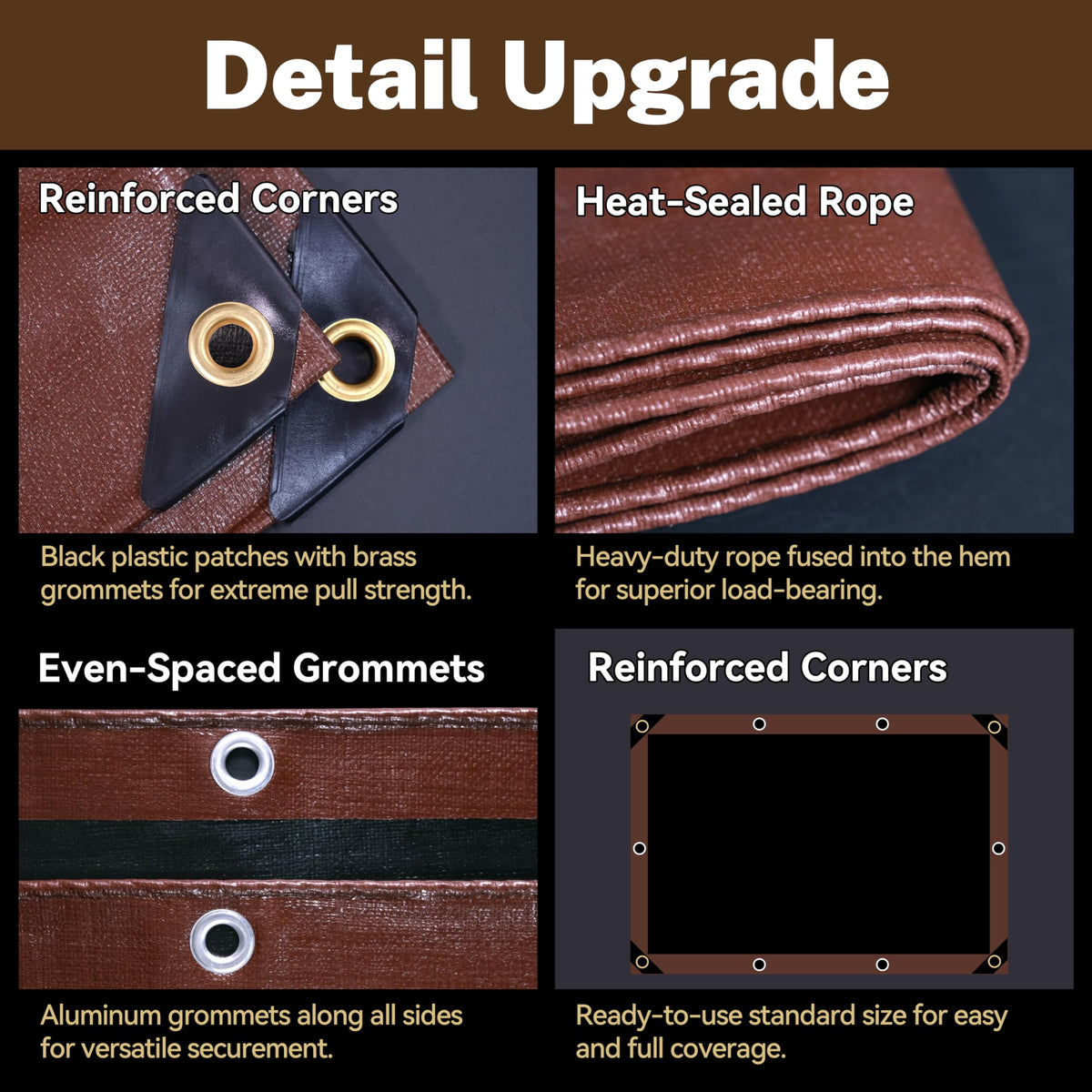 Tarp 30x40ft Heavy Duty Waterproof 16 Mil Tarps,UV-Resistant,Tear-Proof,Black&Brown Multipurpose Tarps,for Outdoor Pool,Camping,Tent,Roof,Garden,Etc -by MVPNET