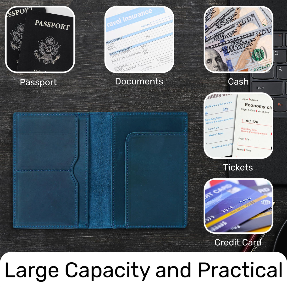 HIFA Leather Passport Holder, Handmade Passport Cover with Card and Ticket Slot - Genuine Leather, Elegant Design, Easy Access - Passport Case, Passport Wallet, Passport Holder