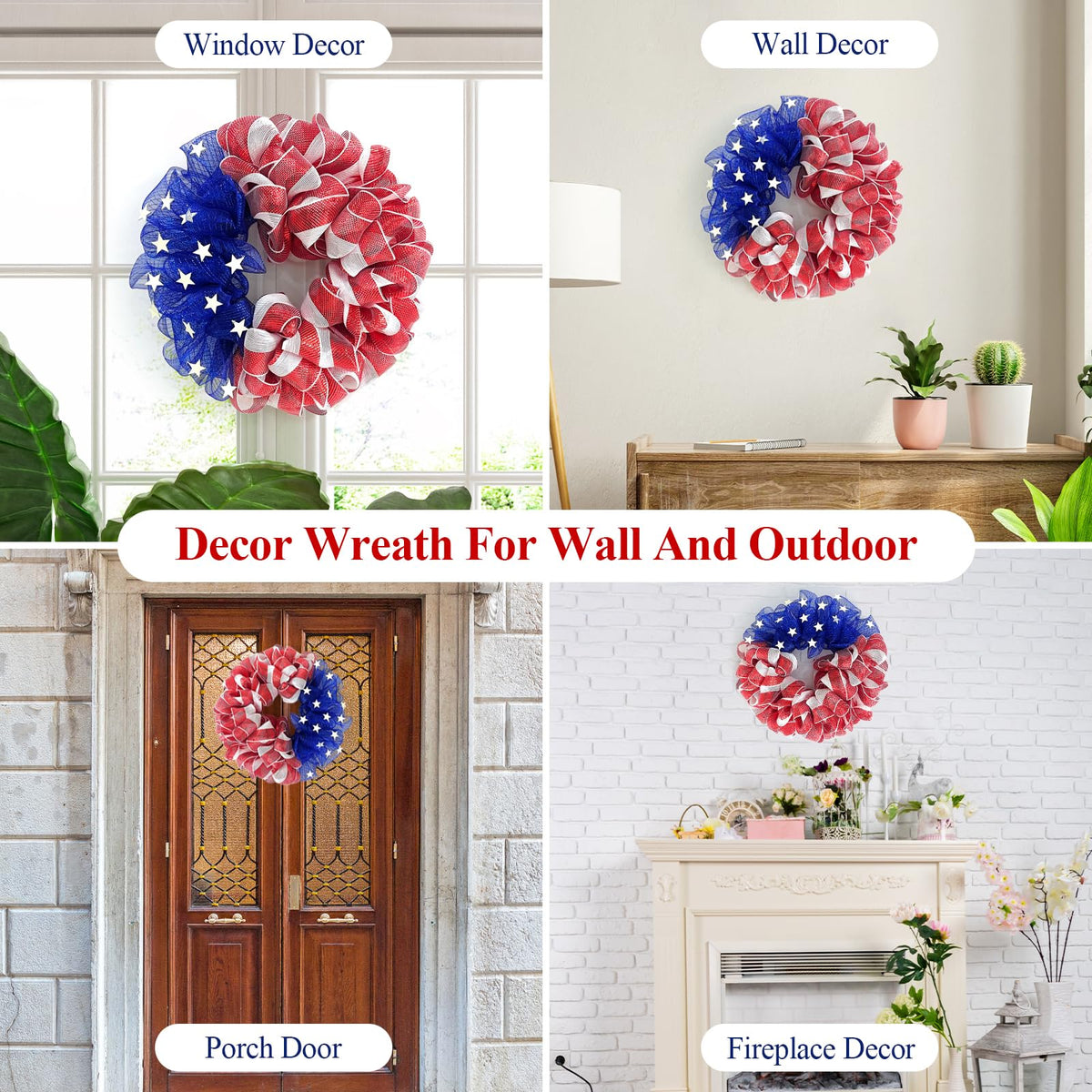 26 Inch Mesh Patriotic Front Door Wreath, 4th July Independence Day Wreath for Summer America Patriotic Flag Burlap Farmhouse Decor, Memorial Day Americana Front Window Hanging Decor