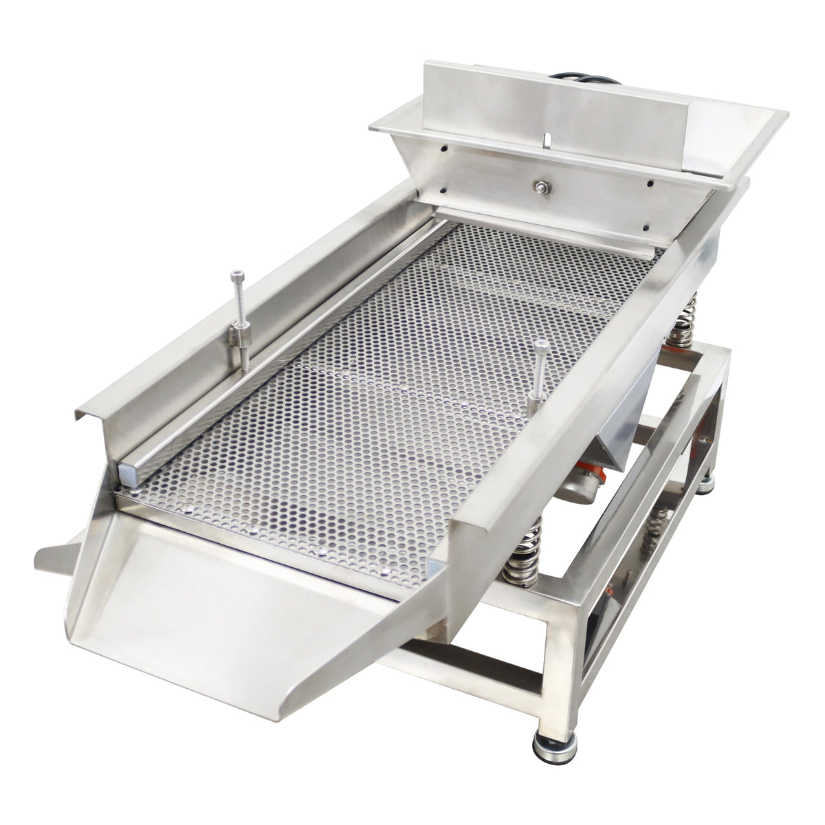 TECHTONGDA Straight Vibrating Sieve Screen Shaker Electric Linear Sifter Machine Stainless Steel One Layer Two Motors 4mm Round Hole Screen Size 11.8×31.5inch 110V