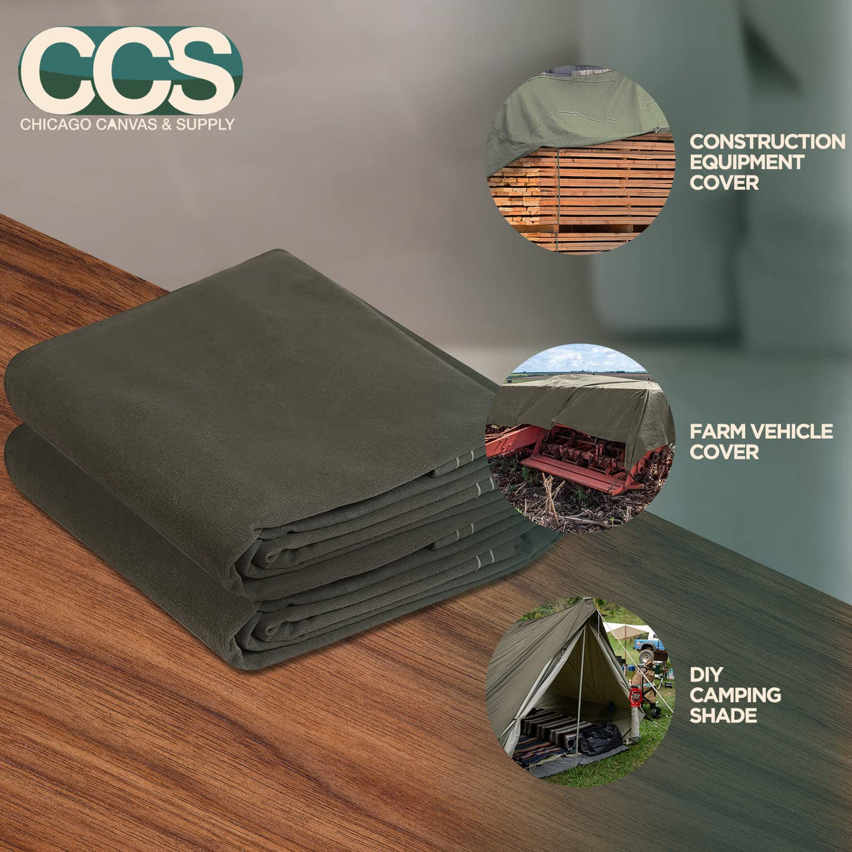CCS Waterproof Canvas Tarp Cover (21oz) – Heavy Duty Duck Cloth, Waxed Canvas Tarpaulin with Rustproof Brass Grommets for Camping, Construction, Equipment & Outdoor Use (Olive Drab, 10x16 Ft)