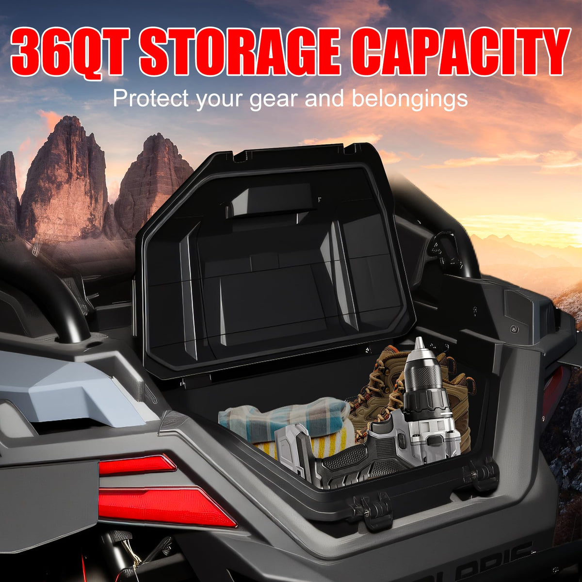 XATVXUTV 36QT UTV Rear Cargo Box for Polaris RZR Pro R, Water Resistant Dust Free Rear Bed Tool Storage Box with 2 Lockable Latches for Polaris RZR Pro R 4 2022-2025 Accessories, Replace OEM #2884236