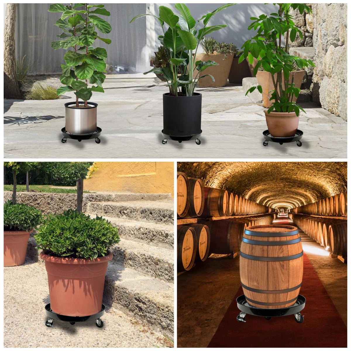 AyaLight 2 Pack Metal Plant Caddy With Wheels 12 Inch Black, Round Rolling Heavy Duty Plant Dolly, Heavy Plant Pot Mover Outdoors or Indoors, The Metal Wheel Can Rotate 360 Degrees or Lockable.