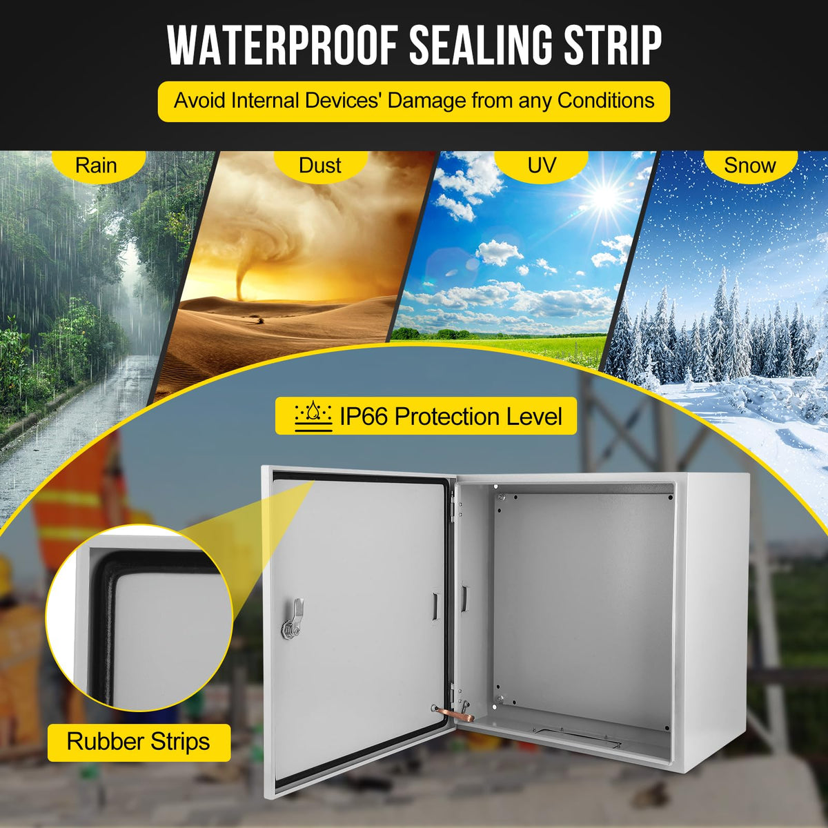 Outdoor Electrical Box,24x24x12 Inch Steel Electrical Box,IP66 Waterproof & Dustproof,Electrical Enclosure with Hinged Lockable Door and Mounting Plate for Commercial & Residential Circuit Protection