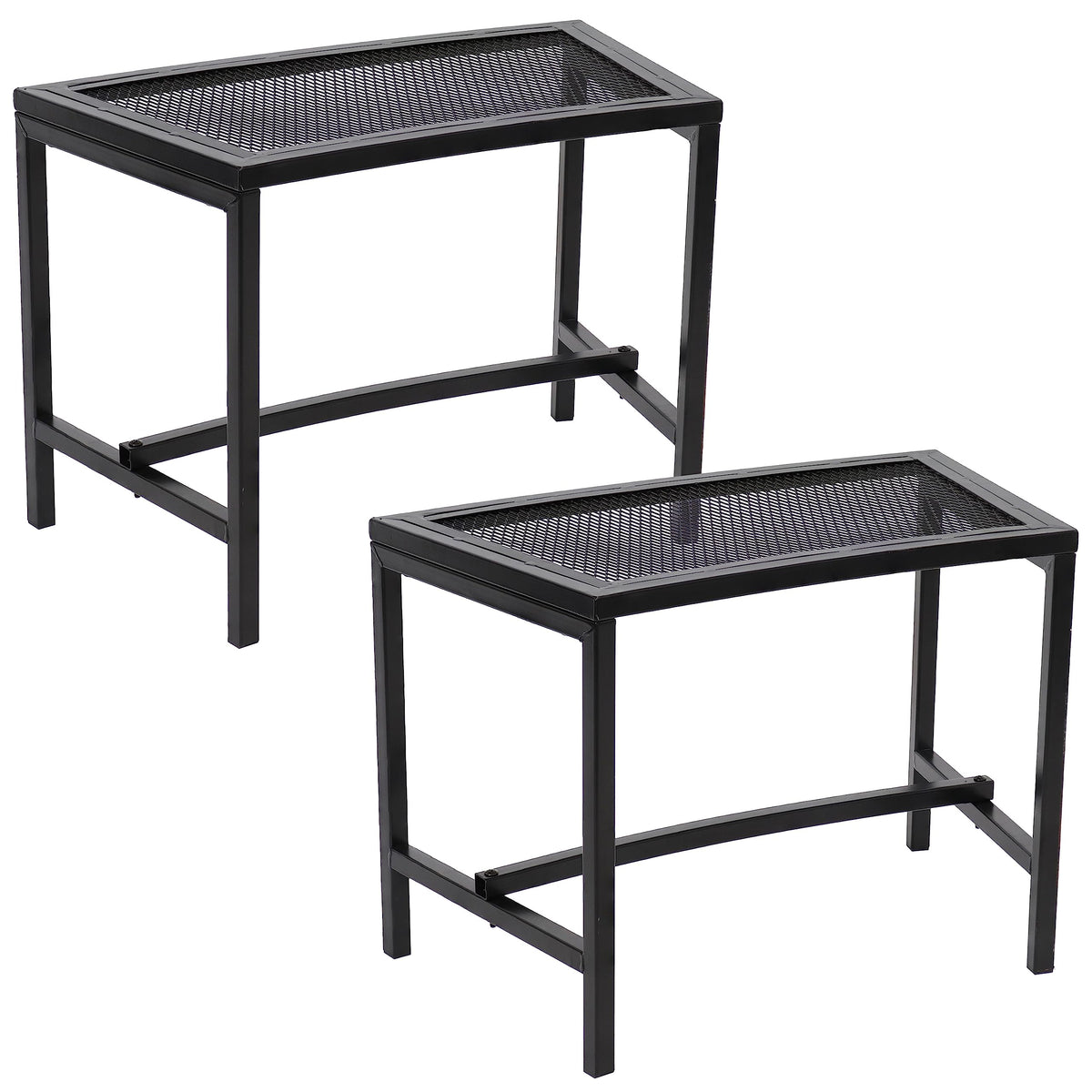 Sunnydaze Mesh Outdoor Curved Bench - Metal Patio Bench Set - Heavy-Duty Outdoor Seats for Backyard or Fire Pit - Black - Set of 2