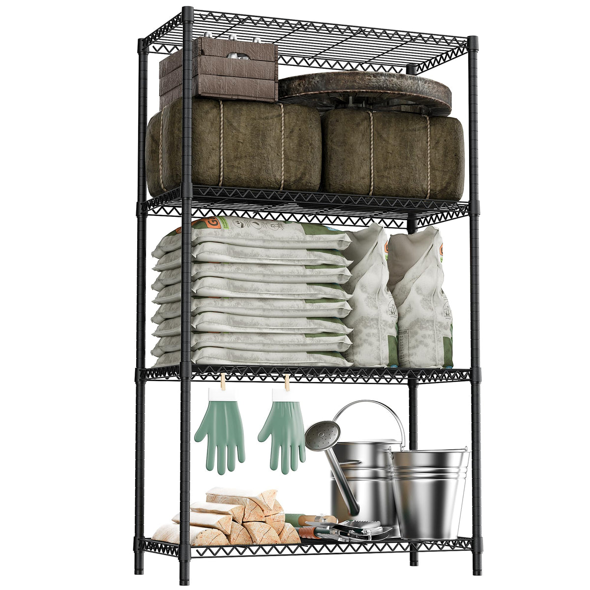 M MZG 2400LBS 35.5" W Standing Shelf Units Wire Rust-Proof Outdoor Storage Shelving 4-Tier Utility Shelving Unit for Garden Home,Kitchen,Office Dark Grey 17.7" D x 35.5" W x 59.4" H