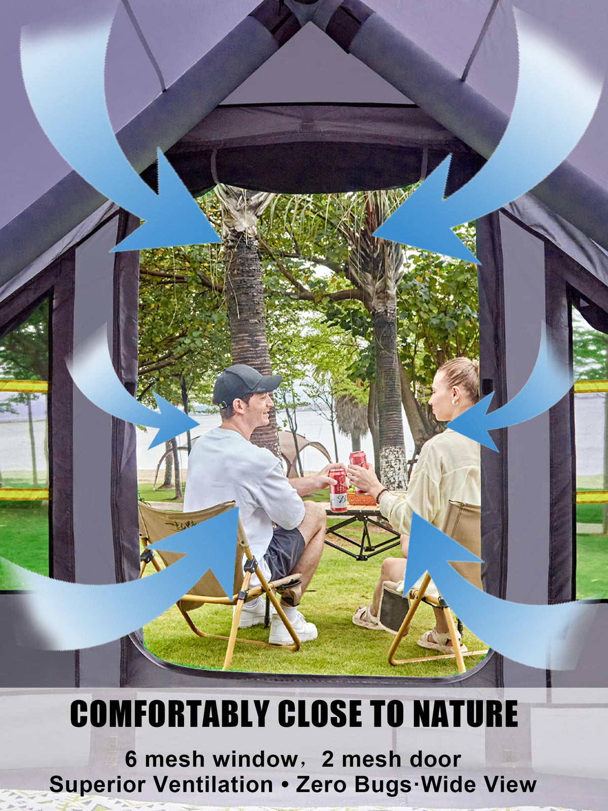 Inflatable Tents for Camping 2-4 Person - Easy Blow Up Glamping Tent with Hand Pump, Waterproof PVC Air Inflatable Tent House for Family Weekend Camping, Grey