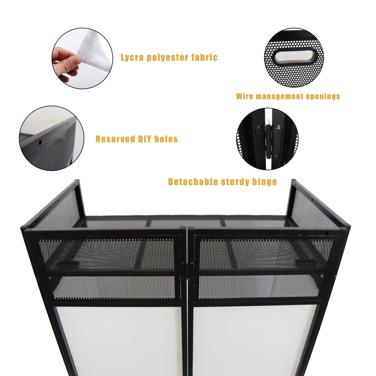 Sardoxx Portable DJ Booth DJ Facade DJ Table Station Two-position Height Adjustable Tabletop DJ Table Stand DJ Event Booth w/Travel Bag Black&White Scrims For Gig, Party, Show