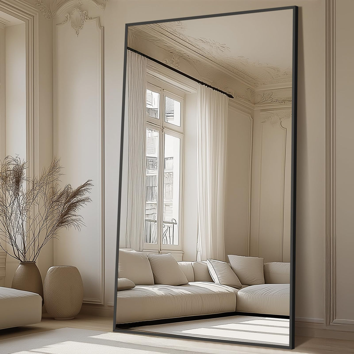 MELOMOIR 82"x44" Oversized Floor Mirror Freestanding, Oversized Mirror Full Length for Bedroom Living Room Dressing Room Gym Yoga Hair Salon, Black Mirror Full Length with Shatterproof Tempered Glass