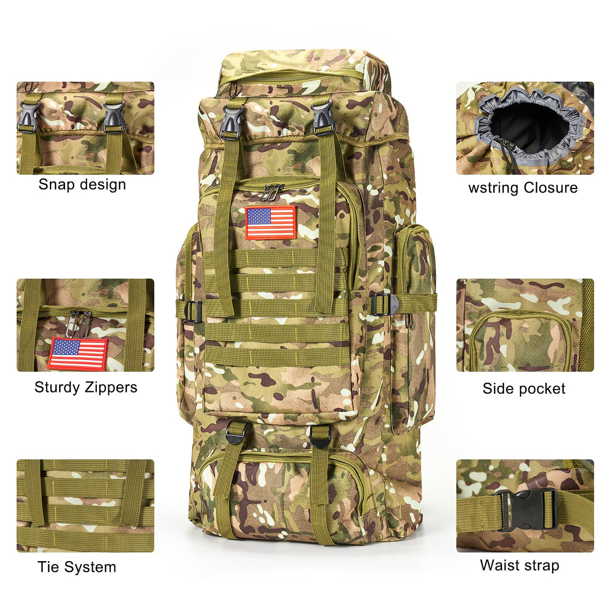 Skywod,Survival Gear Professional Kit and Large Camping Backpack,First Aid Kit for Adventure Outdoor Hiking Accessories (Outdoor camo)