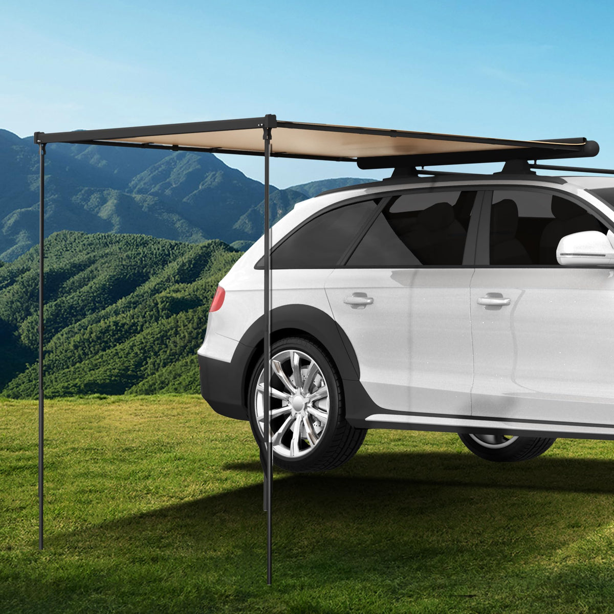 KUIPERAUTO Vehicle Awning Car 6.6'x9.8' Pull-Out Roof Rack Side, Sunshade UV50+ Waterproof PU5000mm Aluminum Shell for Camping, Height Adjustable Shadow Shelter Fit for SUV Trucks, Beige