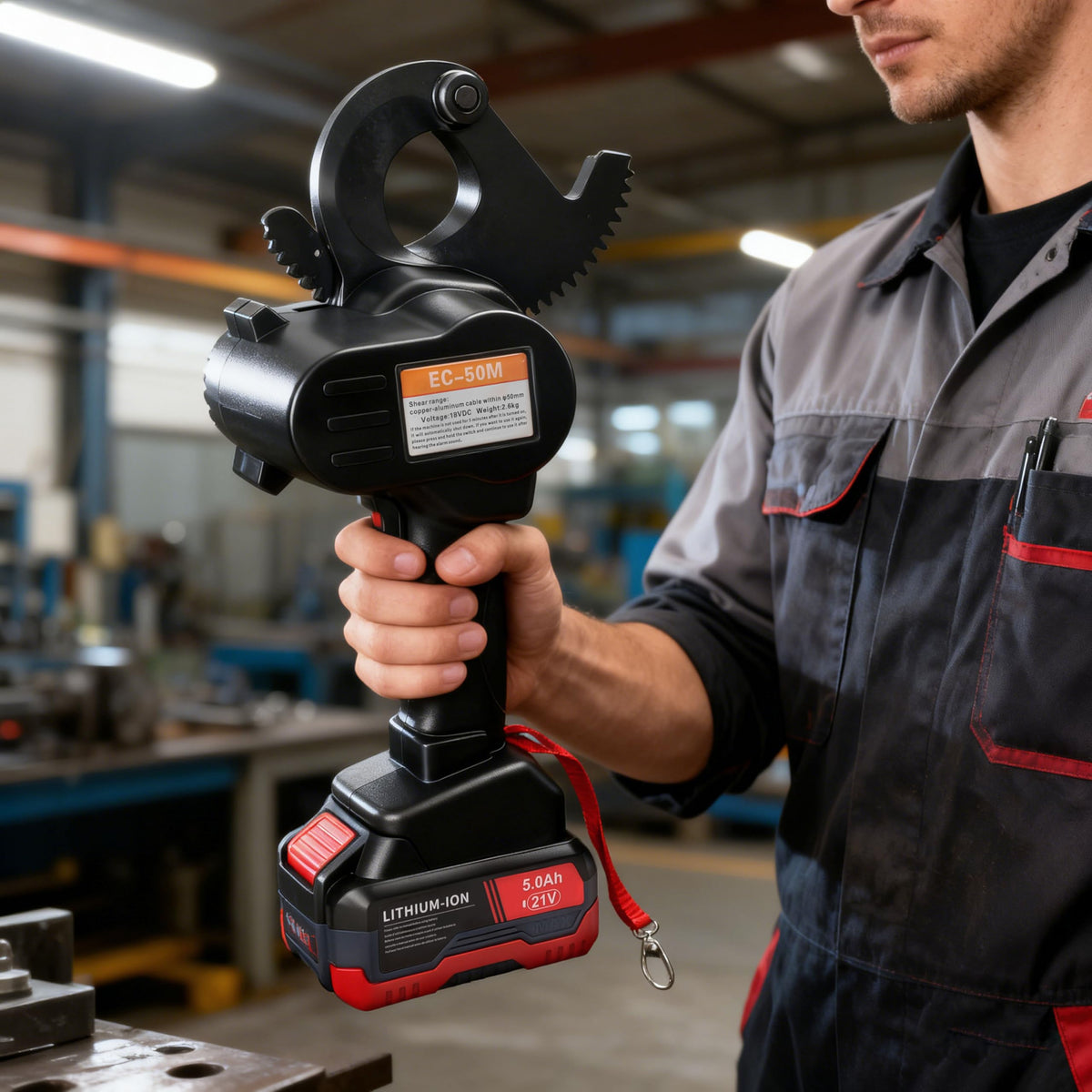 21V Battery Ratcheting Cable Cutters Cordless Heavy Duty Electric Wire Cutters(1000 MCM Copper/1250 MCM Aluminum) Electrical Ratchet Portable Cable Cutter with Comfort Grip Handle, Alloy Steel Blades