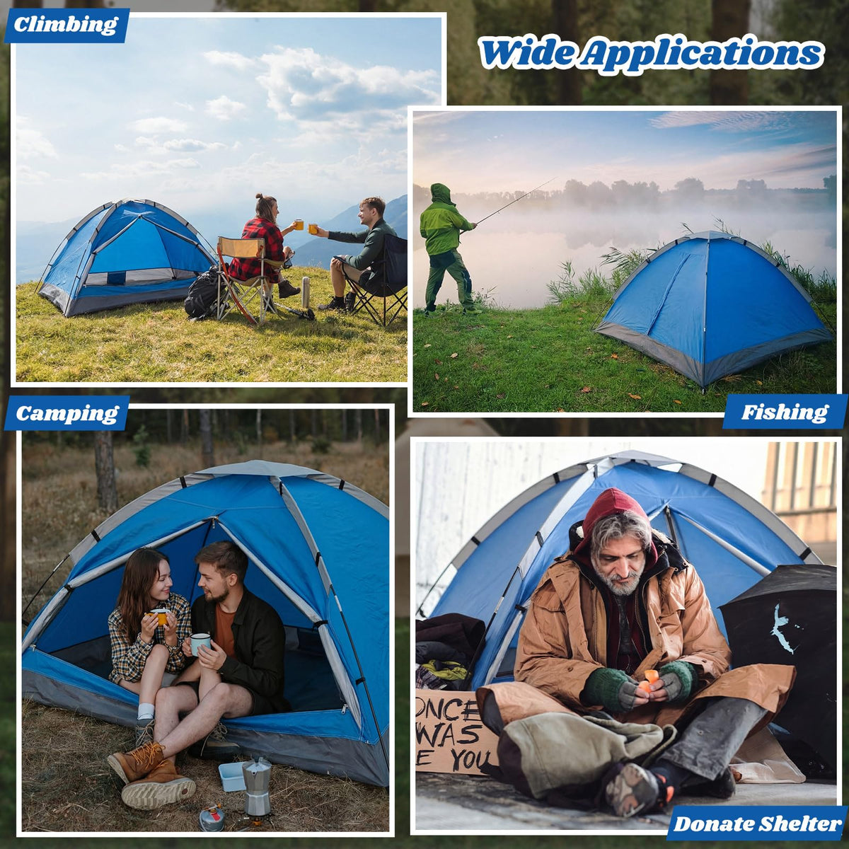 Woanger 12 Pack Bulk 2 Person Camping Tents for Homeless Lightweight Outdoor Tent with Rain Fly and Carrying Bag Waterproof Windproof Setup for Homeless Camping Backpacking(Blue)