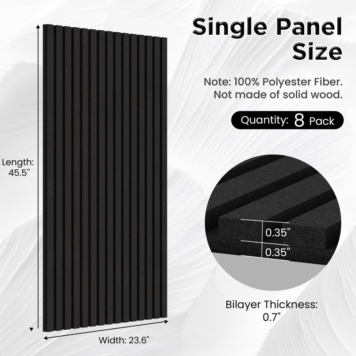 Smartstandard 8-Pack Bilayer Acoustic Wall Panels, 45.5''x23.6''x0.7'' Sound Dampening Panels, High-Density Polyester Fiber Noise Absorbing Panels for Wall Decor, Black