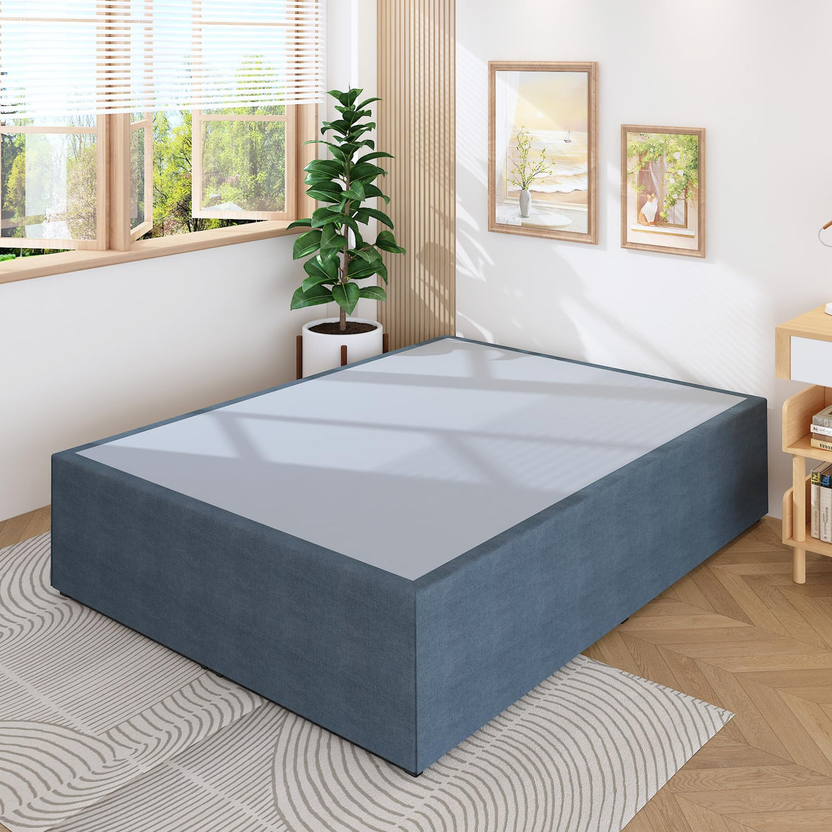 Lutown-Teen 18 Inch Queen Bed Frame with Cover Skirt, Heavy Duty Steel Slat Support Metal Platform Bed Frame Queen Size No Box Spring Needed, Easy Assembly, Black and Blue