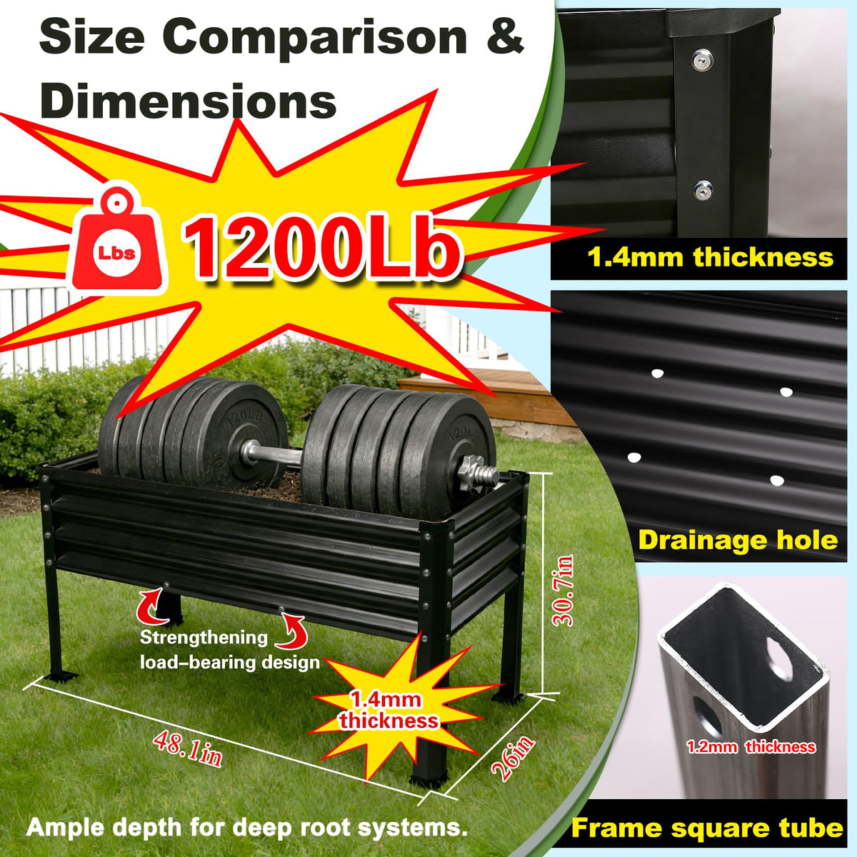 Yardbliss Large Galvanized Raised Garden Bed Outdoor with Legs, Load Capacity 1200LB, 48x26x30in Raised Garden Bed, for Backyard/Patio/Balcony/Gardening/Vegetables Flowers, Black