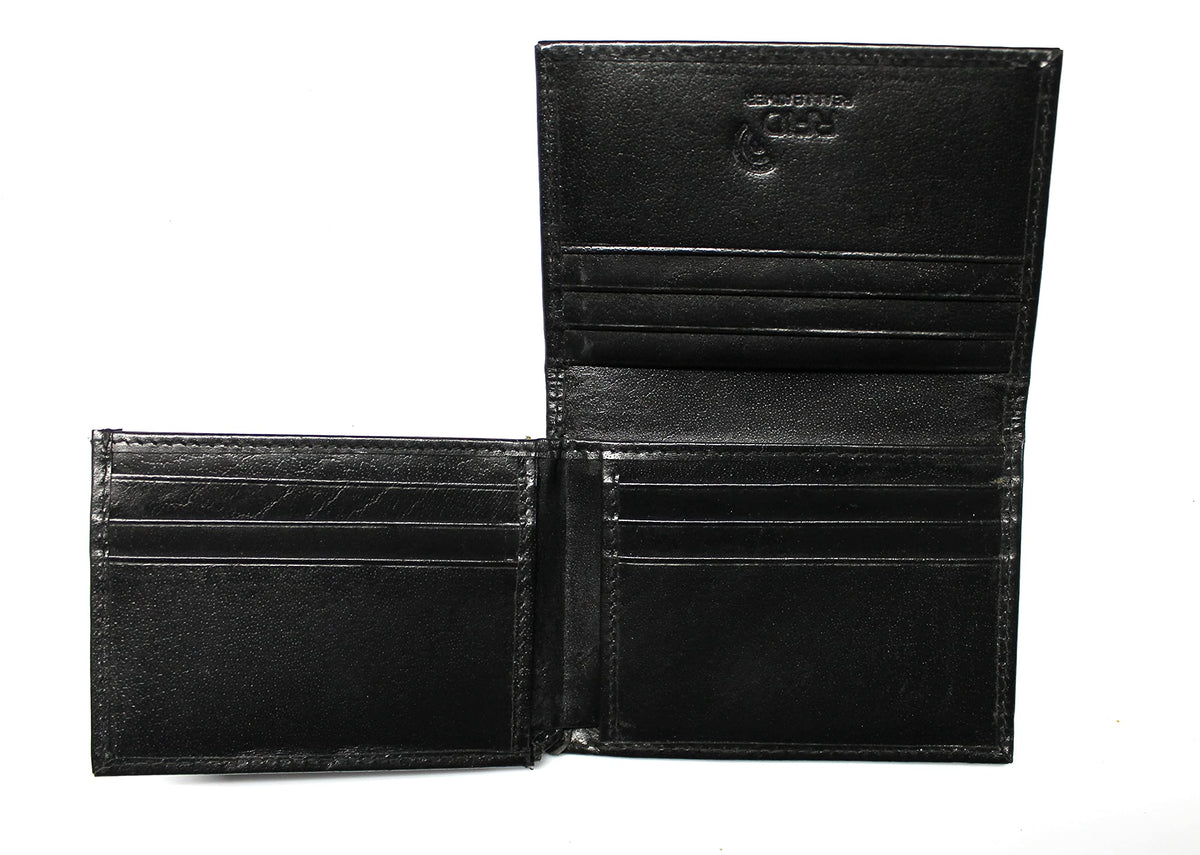 L-Fold Credit Card Trifold Black Leather Wallet - RFID Blocking