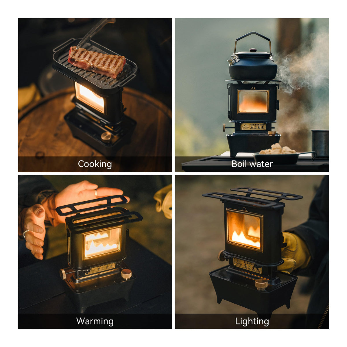 Thous Winds Camping Oil Lantern, Fuel Lamp for Outdoor Lighting Portable Stove for Cooking Warming, Black