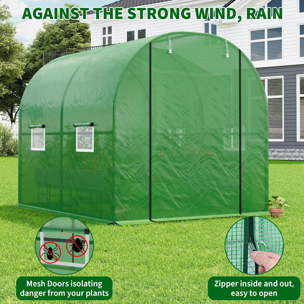 GarveeLife 8.2x6.6x6.6 ft Premium Greenhouse for Outdoors,Upgraded Portable Walk-in Heavy Duty Frame Large Garden Plant Hot Outside Hoop House,Green