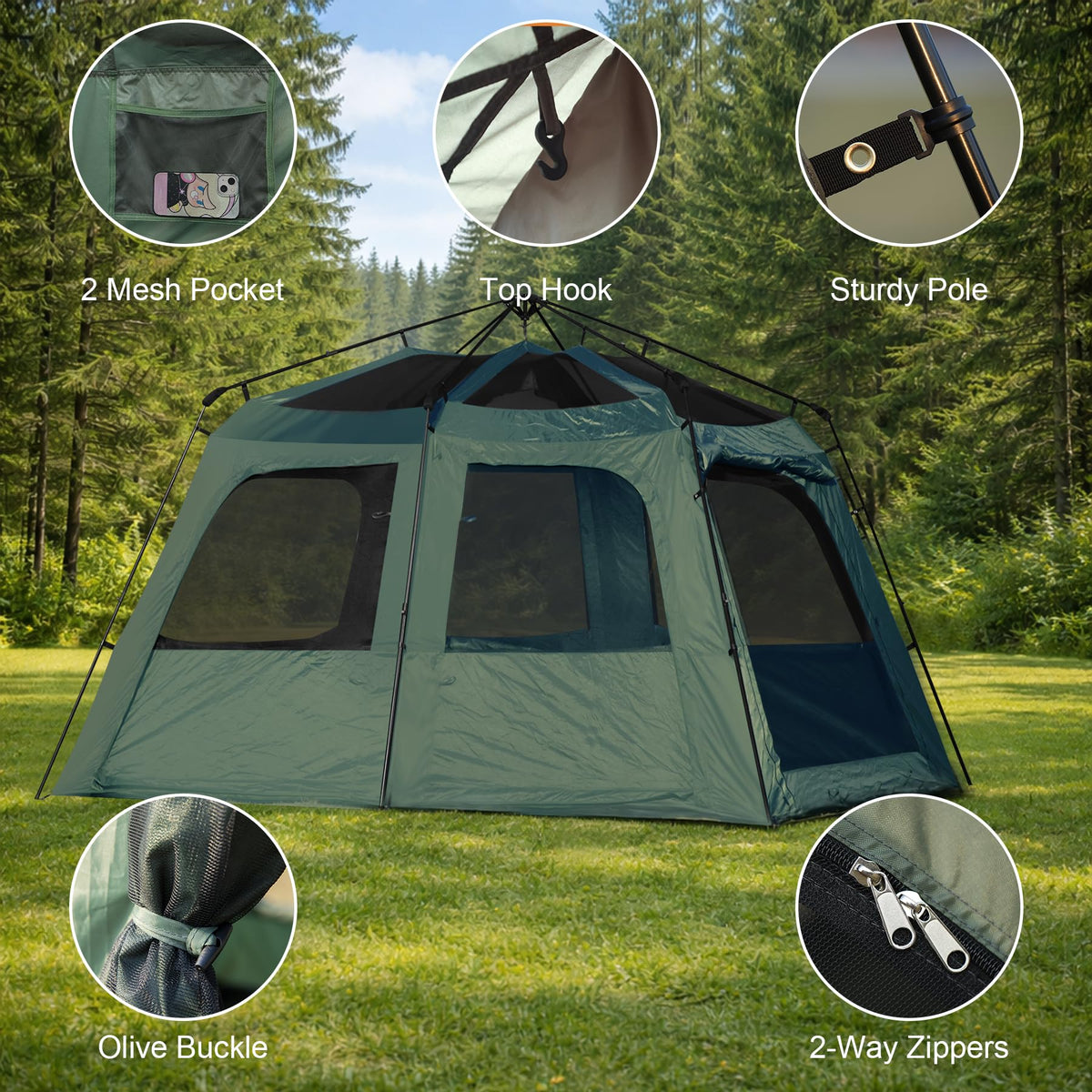 Castle Unicorn Instant 6-8 Person Camping Tent with Porch, Large Family Cabin Tent with 2 Rooms, Tall & Spacious 60s Easy Setup, Waterproof Glamping Tent, Big Tents for Outdoor Camping Hiking Backyard