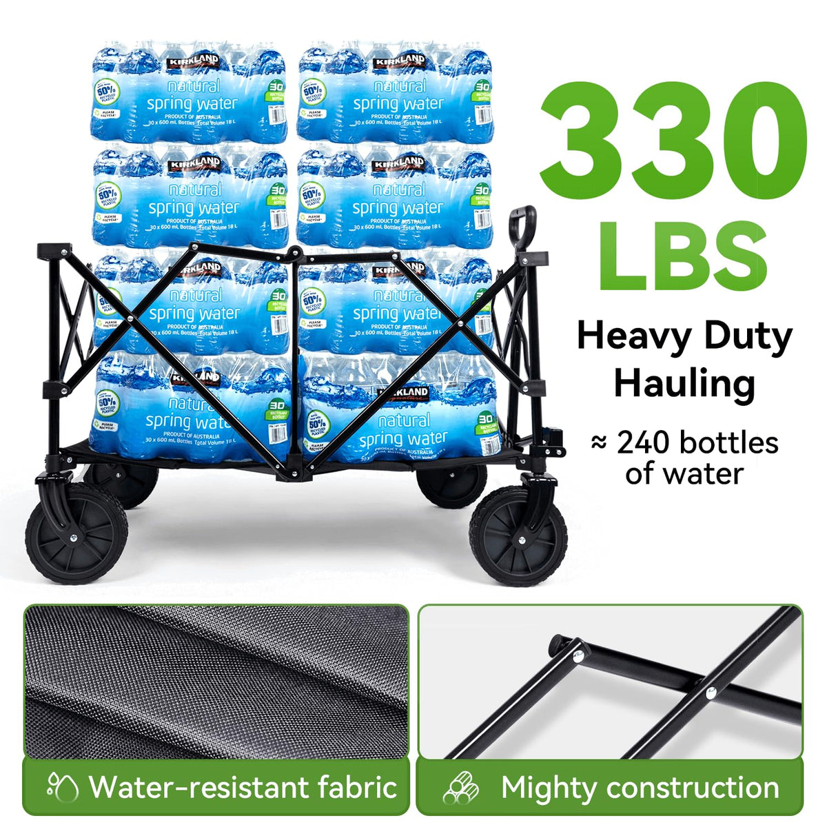 Hikenture Collapsible Wagon and Cargo Net, 330LBS Large Capacity Wagons Carts Foldable, Heavy Duty Folding Wagon with All-Terrain Wheels