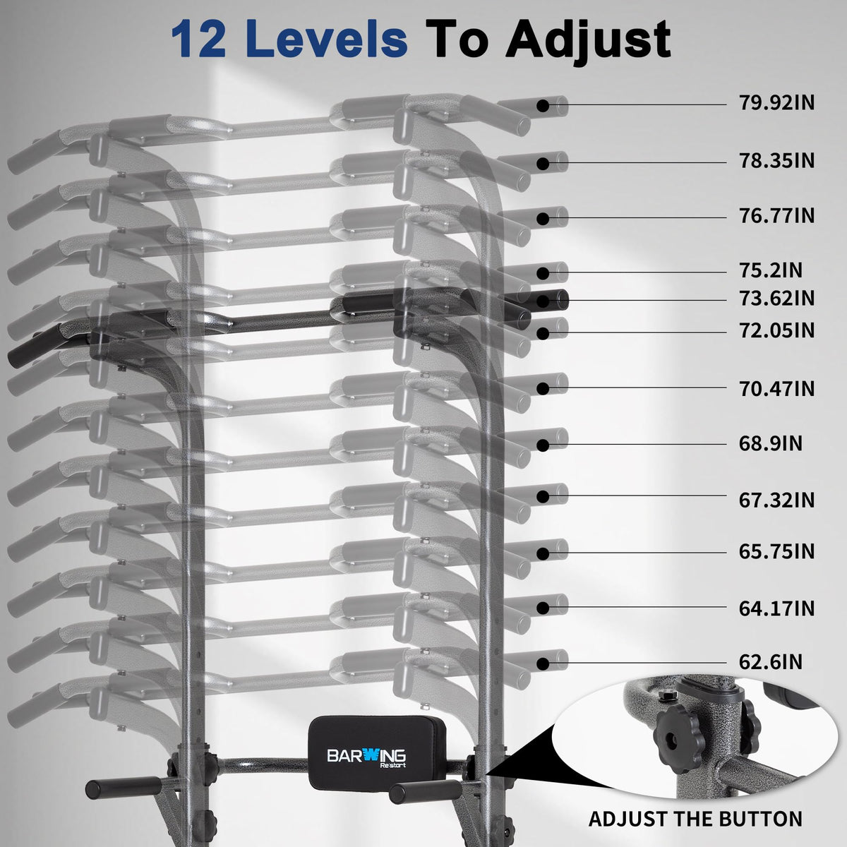 BARWING Power Tower Pull Up Bar Station for Home Gym Dip Station Adjustable Height Strength Training Workout Equipment 400LBS