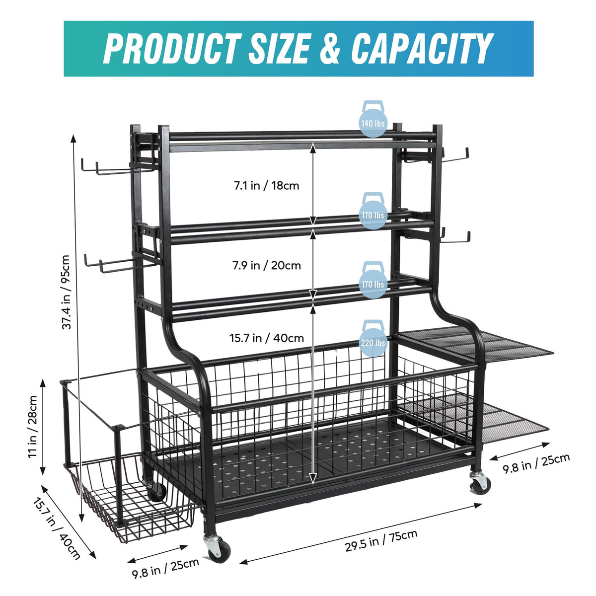 STUFFSTASH Dumbbell Rack for Home Gym, Heavy Duty Weight Rack for Dumbbells, Adjustable Dumbbell Stand with Storage, 700LB Capacity Gym Equipment Organizer with Wheels