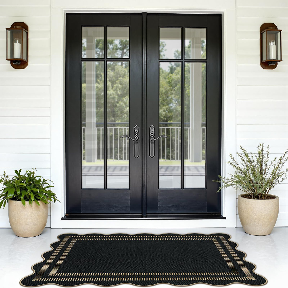 LORWER Modern Easy Jute 3x5 Outdoor Patio Rug, Black Washable Rugs for Entryway Indoor Kitchen Rugs, Farmhouse Neutral Non Slip Carpet for Living Room Backyard