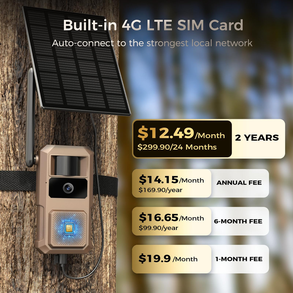 Loatos 48MP Trail Camera, AI Animal Detection Cellular Trail Camera 2K Live 4G LTE Built-in-SIM Real-Time Alert 0.1s Trigger Game Cameras with Night Vision Motion Activated Waterproof IP66 Trail Cam