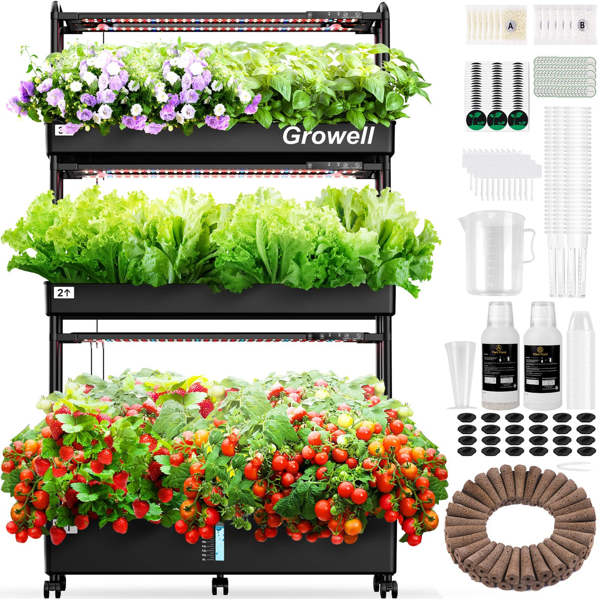 Growell 16 Pods Hydroponics Growing System Kit & 90 Pods Vertical Indoor Garden