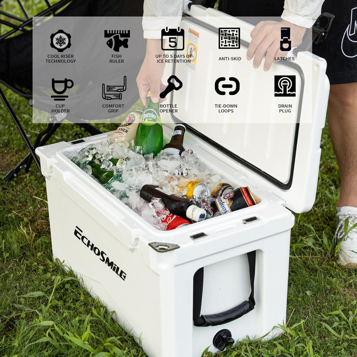 EchoSmile 25/30/35/40/60/75 Quart Rotomolded Cooler, Built to Stand up to The Rigors of The Journey
