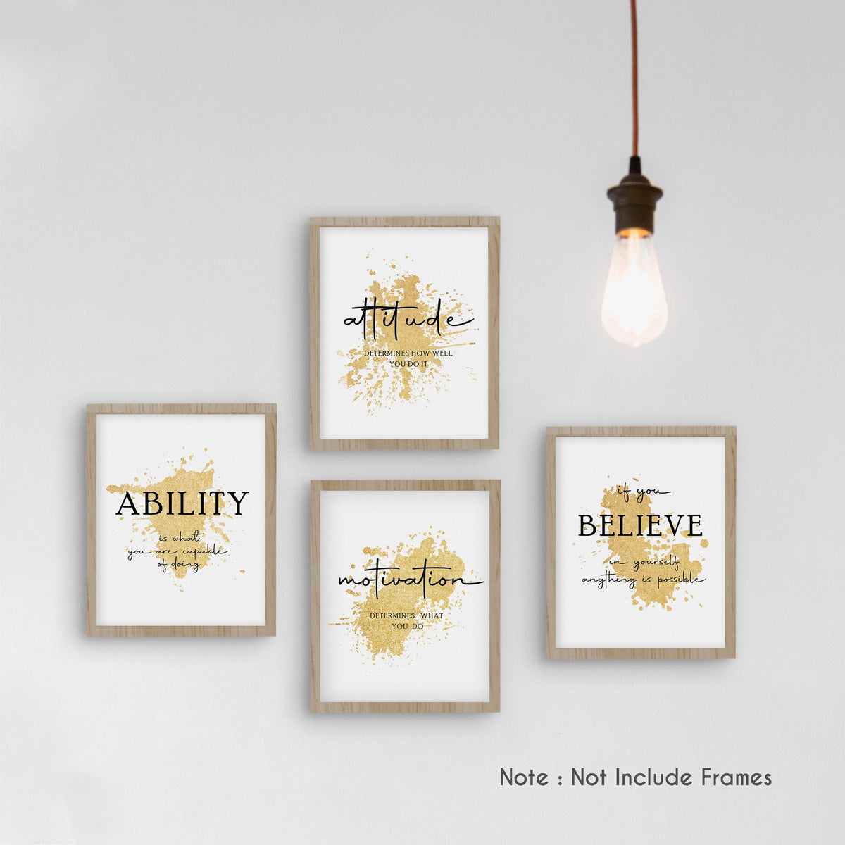 HRQKO Office Gold Inspirational Wall Art Poster Prints Set of 4, Motivational Wall Art, Modern Gold Artwork Prints Posters Wall Decor, Affirmations Prints for Office Women Men 8”x10” Unframed