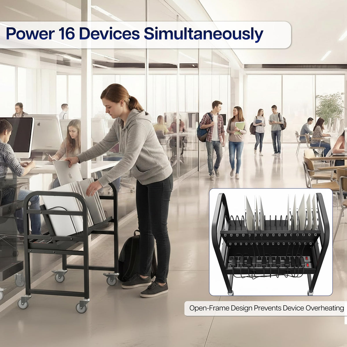 VIVO 16-Bay Laptop and Tablet Open Charging Station Designed for Chromebooks and More, Mobile Storage Cart, Devices up to 24 inches, Black, CART-LAPC3