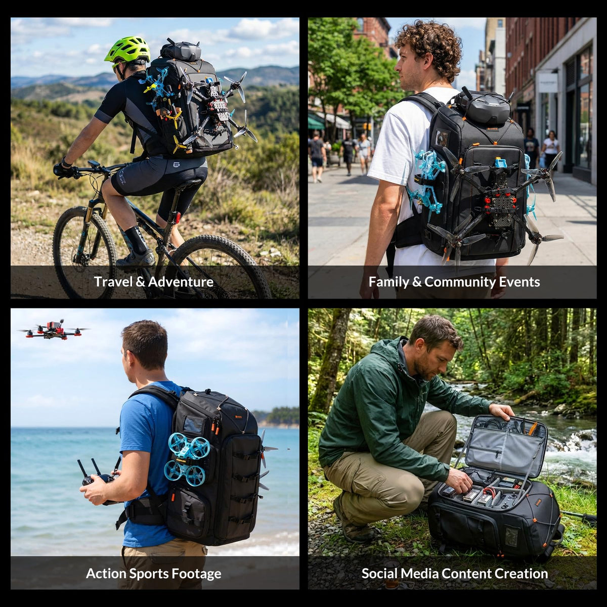 TARION FPV Drone Backpack 30L - Extra Large Camera Bag with 17in Laptop Compartment Waterproof Rain Cover - External Mounts for 7 Drones - FlightPro