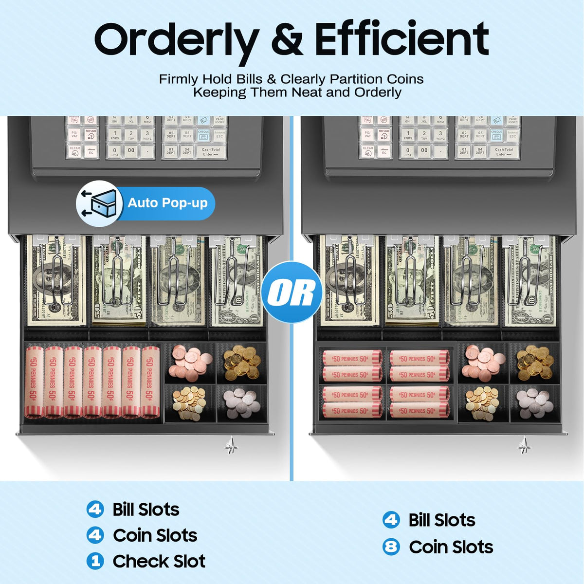 39 Keys Cash Registers with Locked Cash Drawer, Electronic Cashs Register for Small Businesses, 8 Digits LED Cash Register for Catering, Supermarkets, Clothing Stores, Hamburger Stores