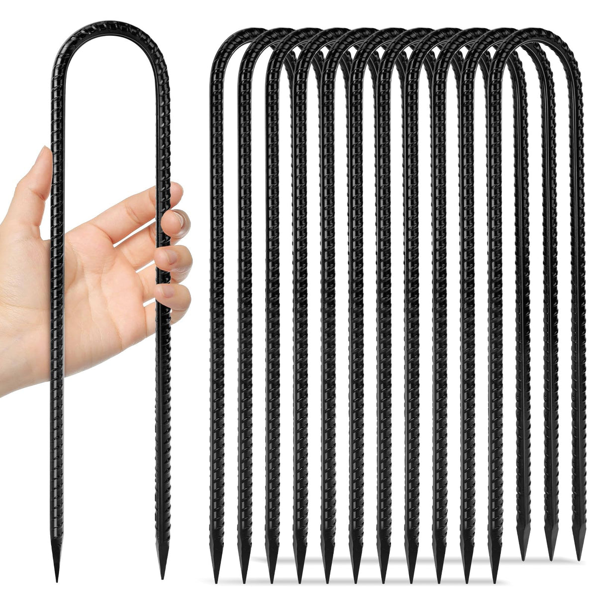 Homwin 12 inches 12-Pack Trampoline Stakes Anchors High Wind Stake Heavy Duty U Hooks for Ground Lawn Garden Yard Stakes for Decorations Swing Set Shed