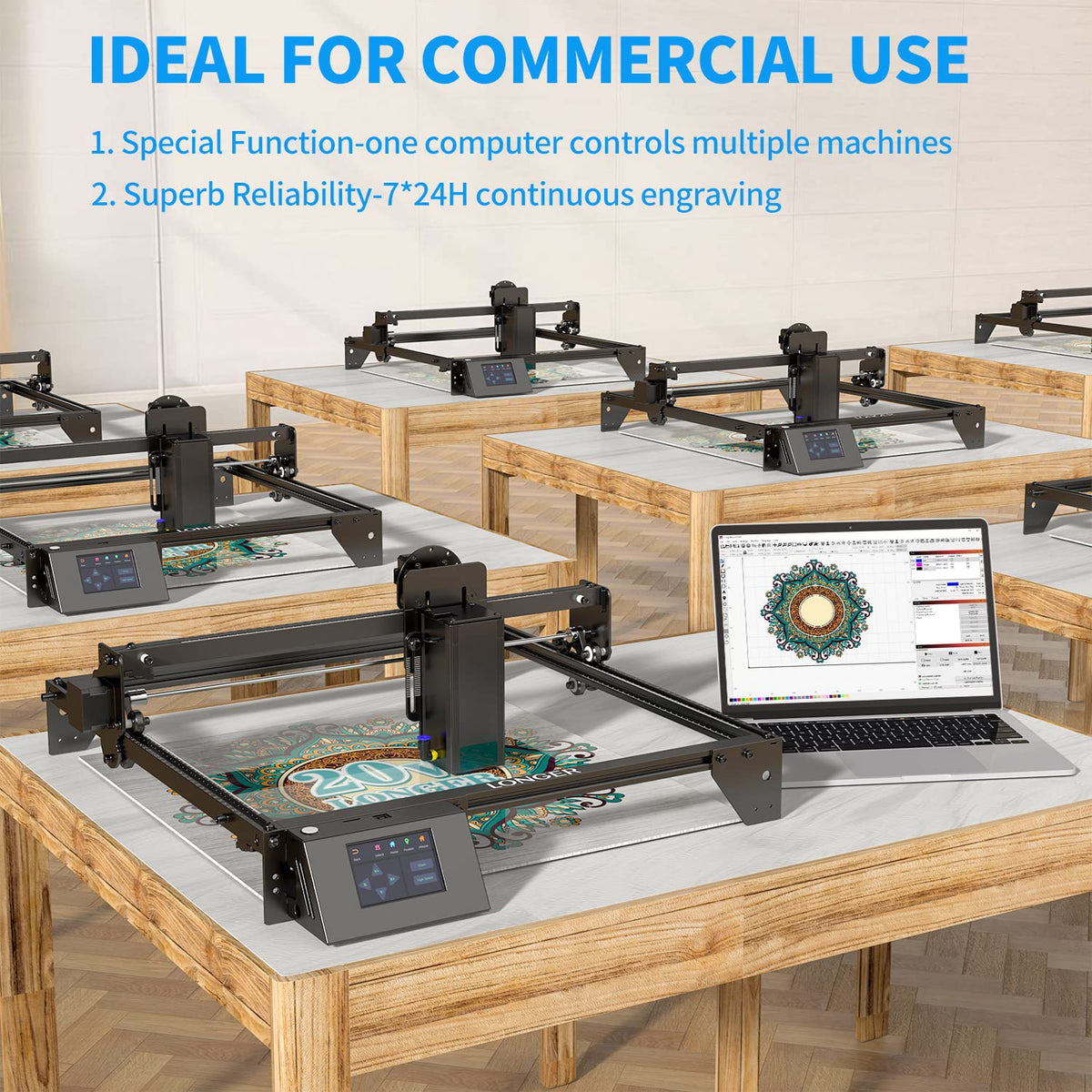 LONGER RAY5 130W Laser Engraver, 20W Output CNC Laser Cutter DIY Laser Engraving Machine, Exclusive 3.5" Touch Screen for DIY, Cutting Tool for Metal Colorizing, Wood, Acrylic, Leather, Glass