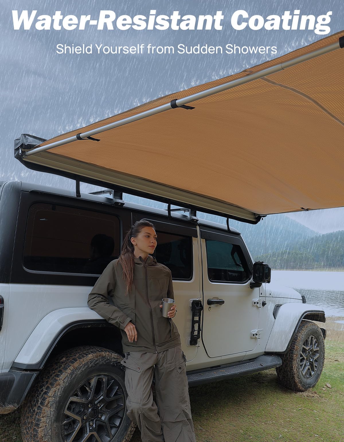JOYTUTUS Vehicle Awning 8.2'x10' Roof Rack Pull-Out Sun Shade UV50+, Weatherproof 4x4 Side Awning for Camping, Car Sunshade with Adjustable Hardware, Quick Set-up, SUV/Truck/Van/Jeep