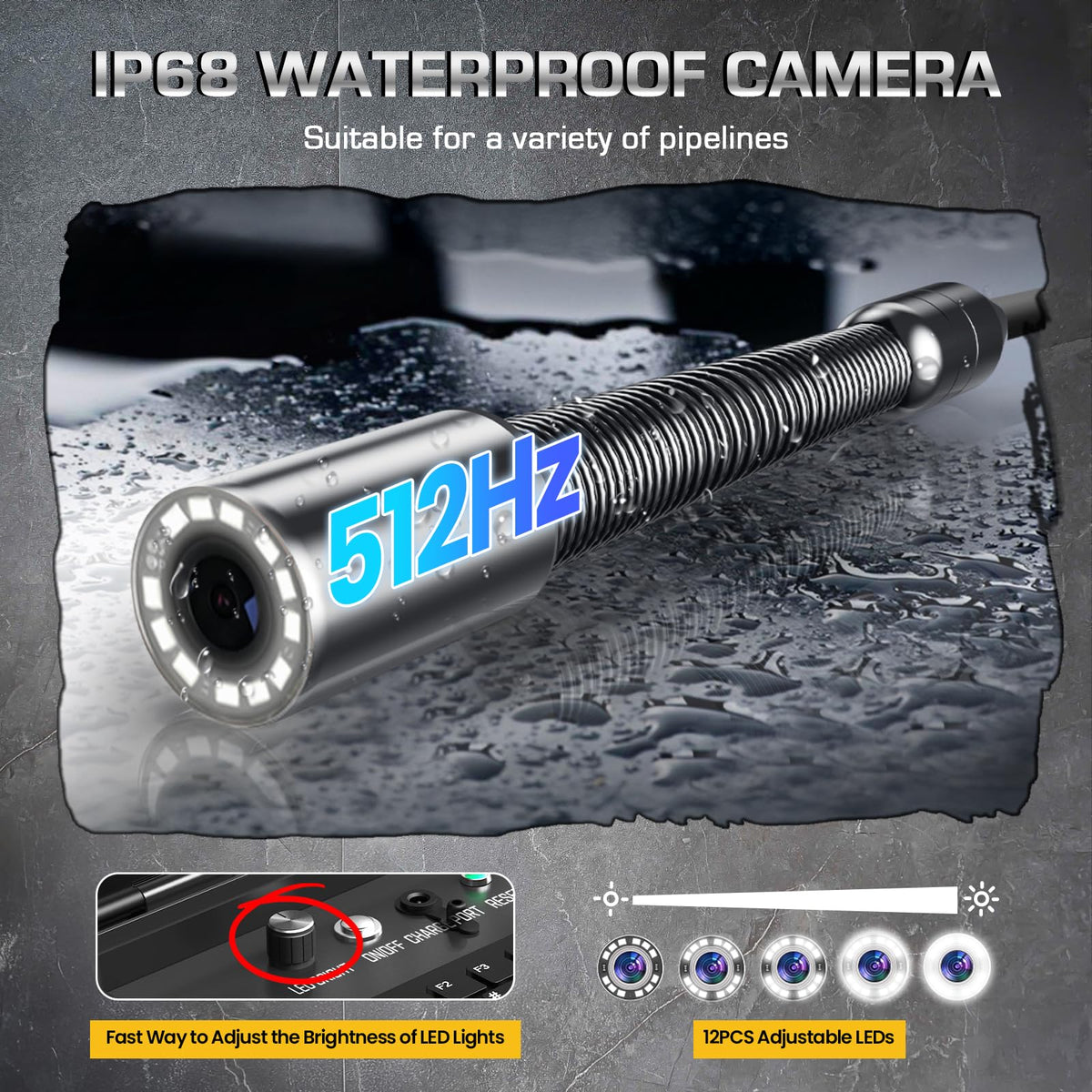 Sewer Camera Self Leveling, 7MM Thicker Pushrod, Keyboard, Distance Counter, 10.1'' Large HD Monitor, Sewer Inspection Camera IP68 with DVR & SD Card Industrial Borescope Snake (164Ft, with Locator)