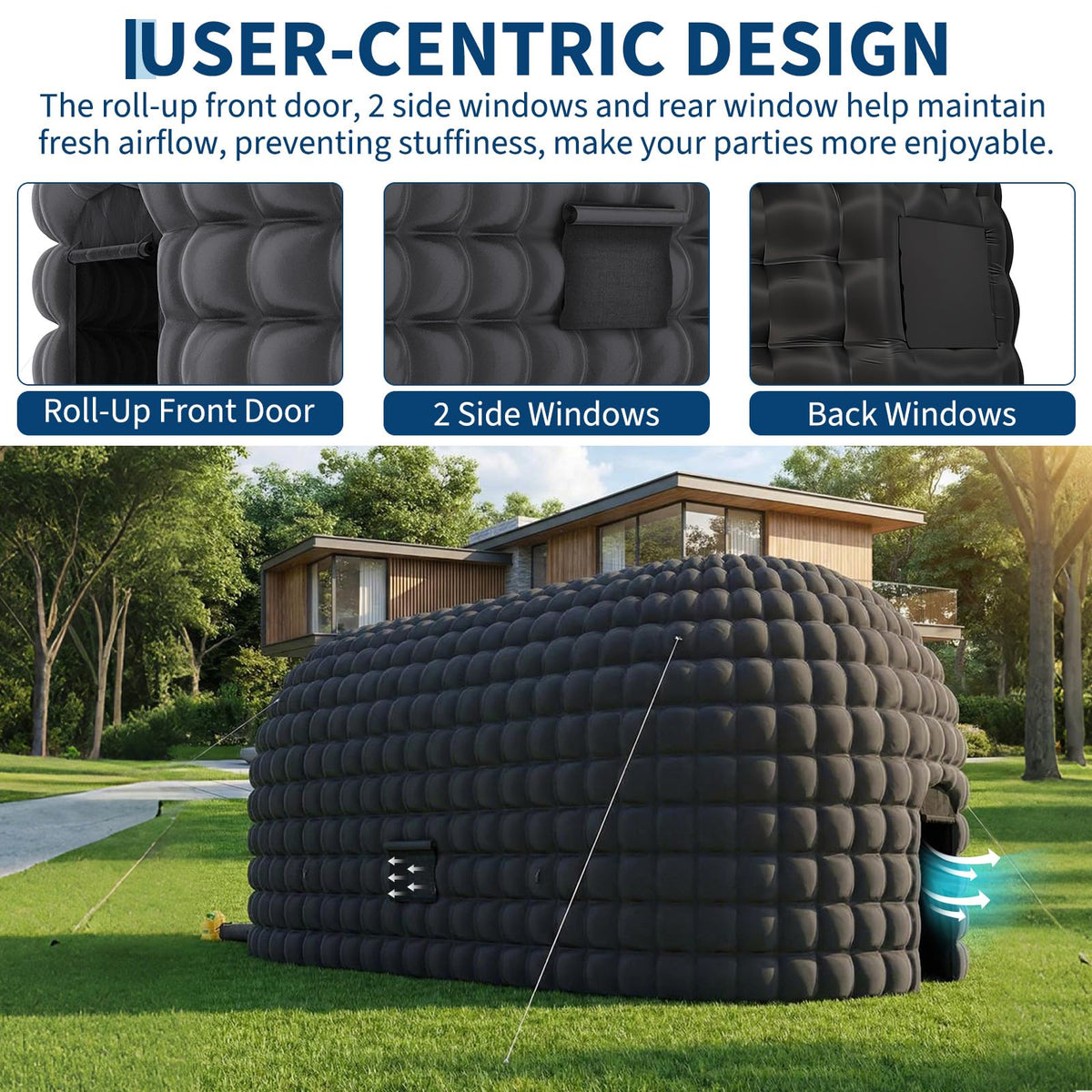 42x23.2x14.8 Ft Inflatable Nightclub, Inflatable Party Tent for Adults with Door & 3 Windows, Portable Blow Up Night Club Tent for Music Festivals, Weddings, Raves, Corporate Events, Black