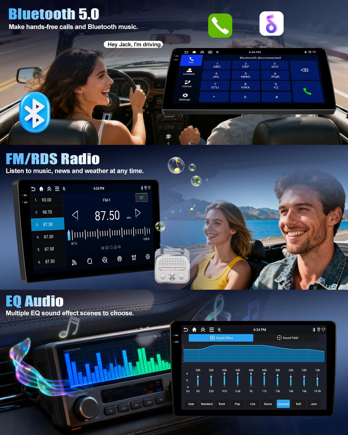 4+64G Android 15 Car Stereo for Jeep Compass Patriot 2010-2016 with Wireless Carplay Android Auto, 10.1" 1280 * 720P IPS Touchscreen Head Unit 32-EQ Bluetooth-5.0 GPS WiFi FM/RDS SWC Rear Cam+Canbus