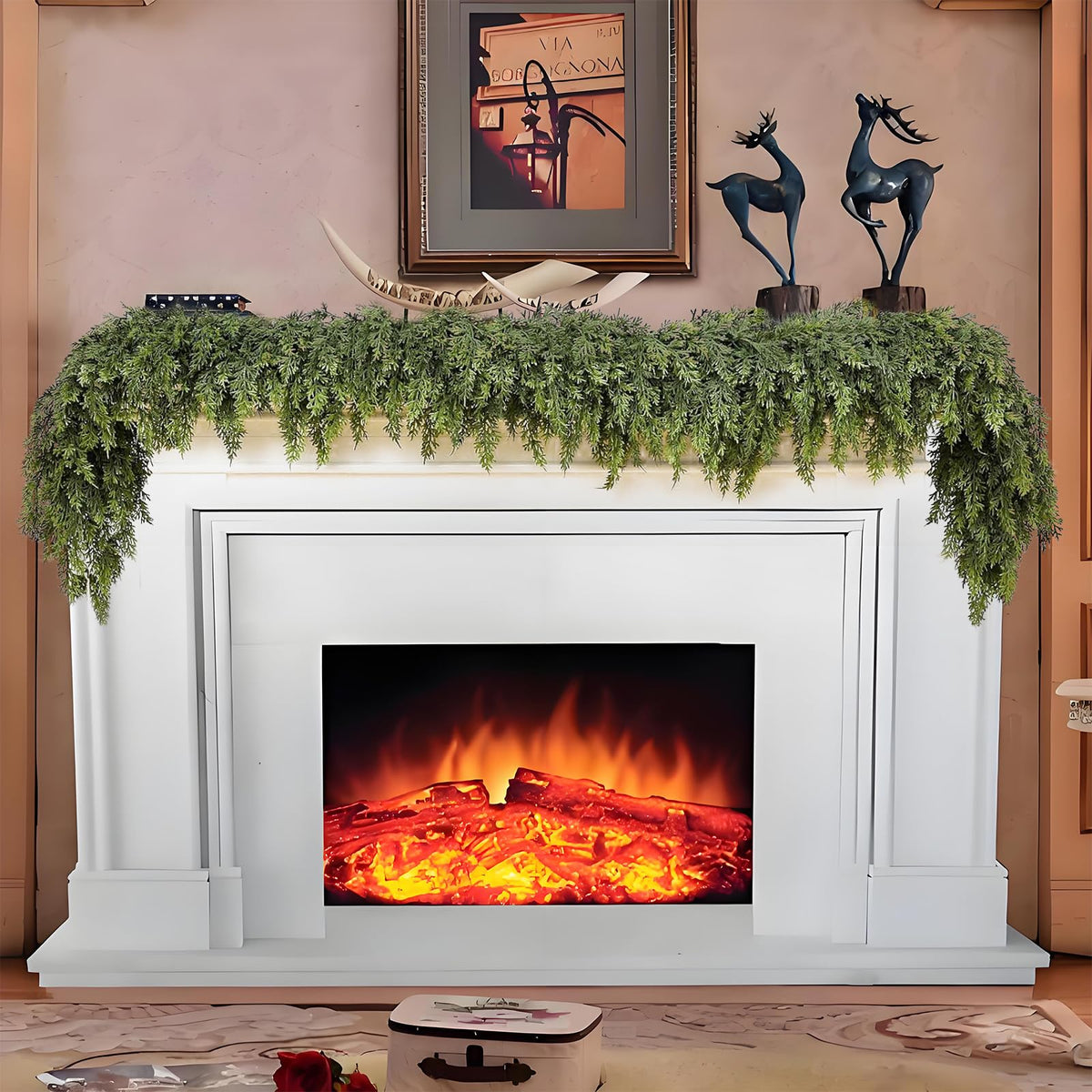 Christmas Garland, 9FT Real Touch Winter Pine Cedar Garlands for Indoor Home, Mantel, Staircase and Outdoor Decor - Perfect for Families Christmas Decorations (Christmas Cedar Garland, 9FT)
