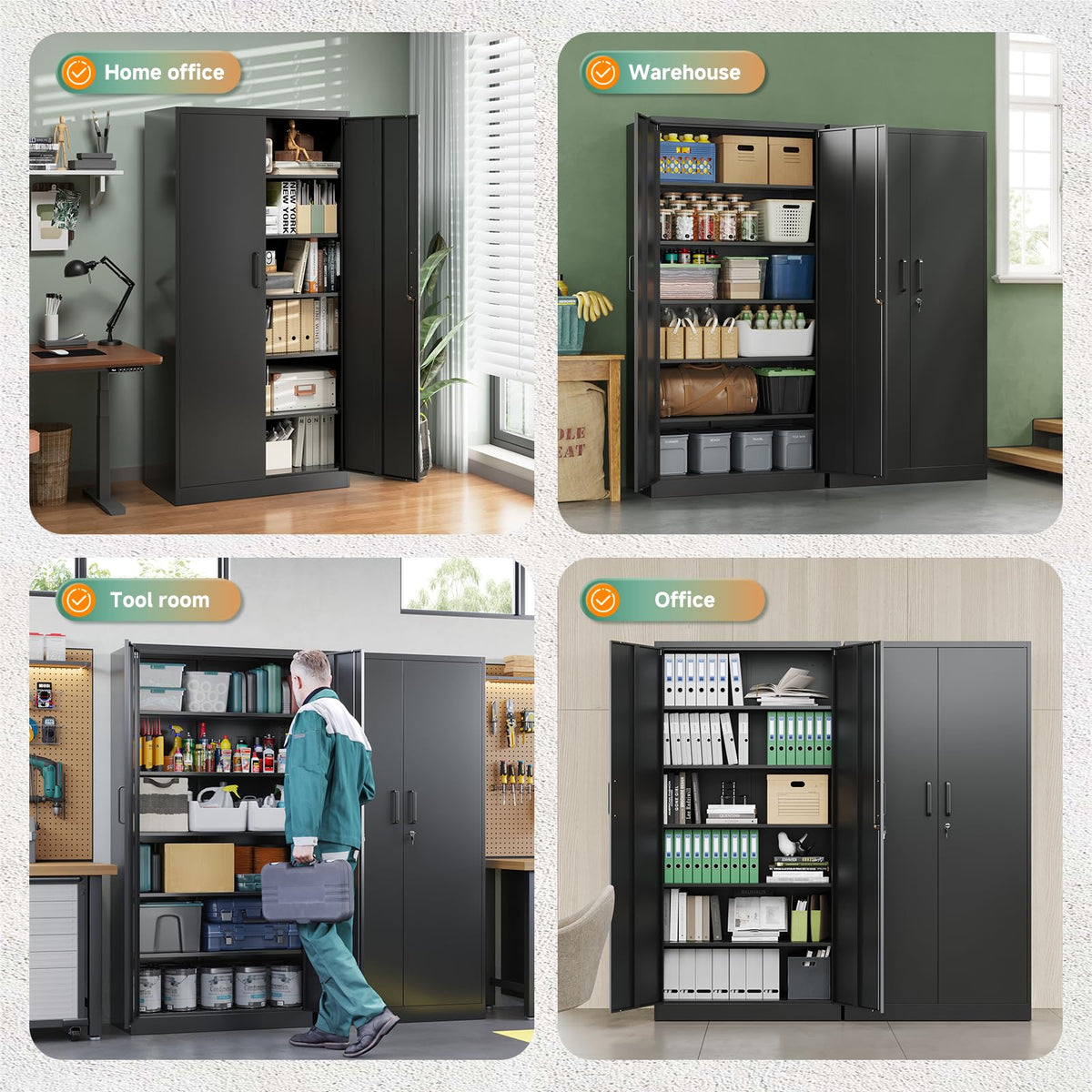 Letaya Metal Garage Storage Cabinets with Lock-72 Tall Tool Organizer Steel Lockers, 5 Adjustable Layers Shelves for Home,Office,Warehouse,Garage,(Black-72“)
